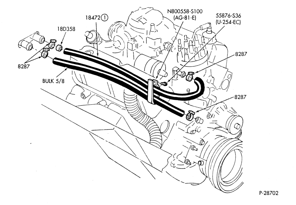 HEATER HOSES & TUBES-8 cyl. - 5.0L - w/o A/C-F,J