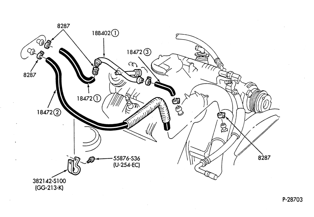 HEATER HOSES & TUBES-6 cyl. - 3.8L - w/A/C-F,J