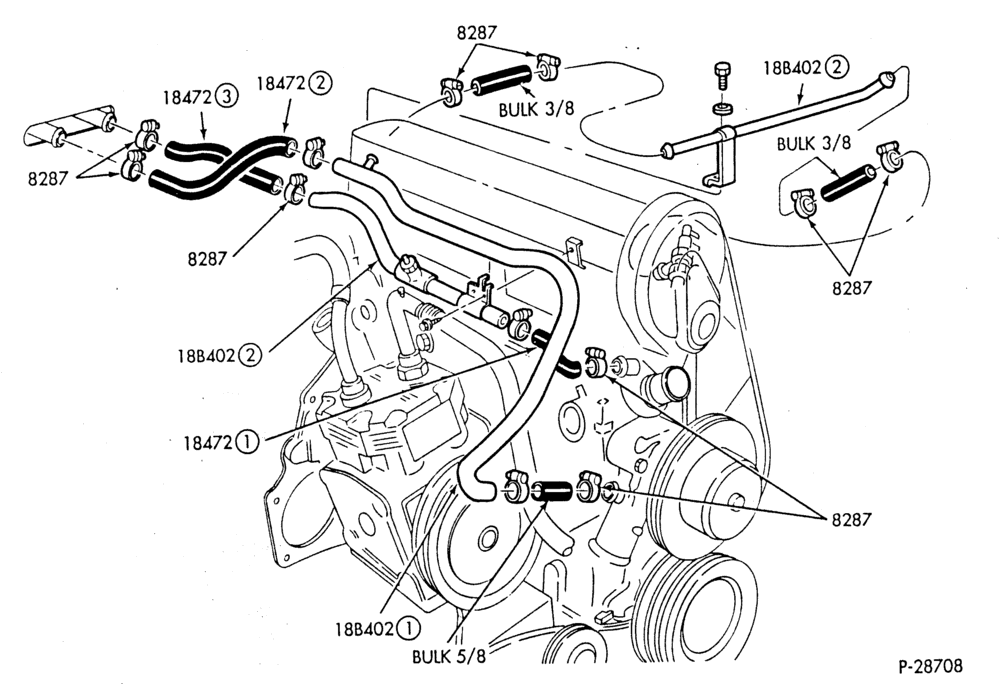 HEATER HOSES & TUBES-4 cyl. - 2.3L - w/A/C - w/Turbo-F,J