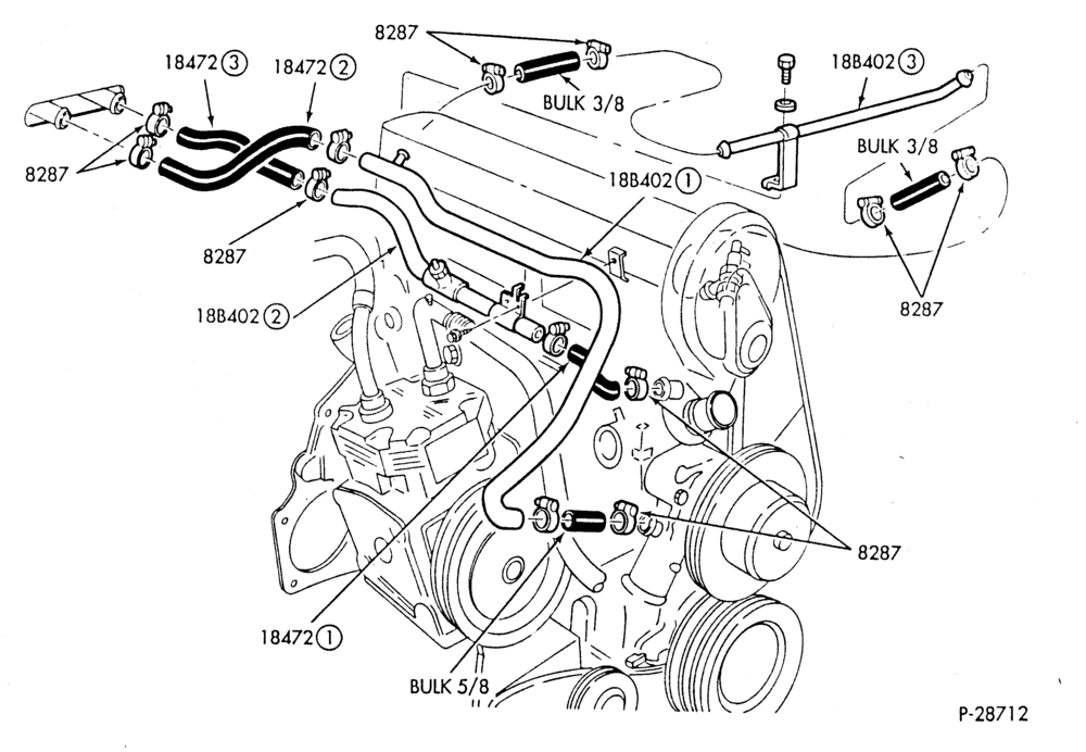HEATER HOSES & TUBES-4 cyl. - 2.3L - w/A/C - w/Turbo-F,J