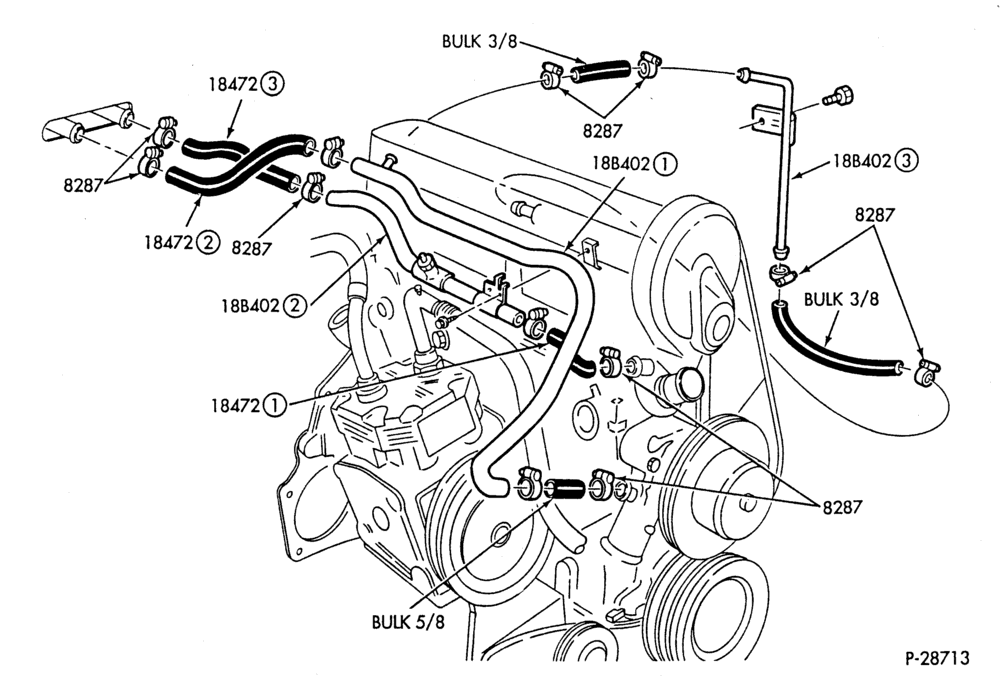 HEATER HOSES & TUBES-4 cyl. - 2.3L - w/A/C - w/o Turbo-F,J