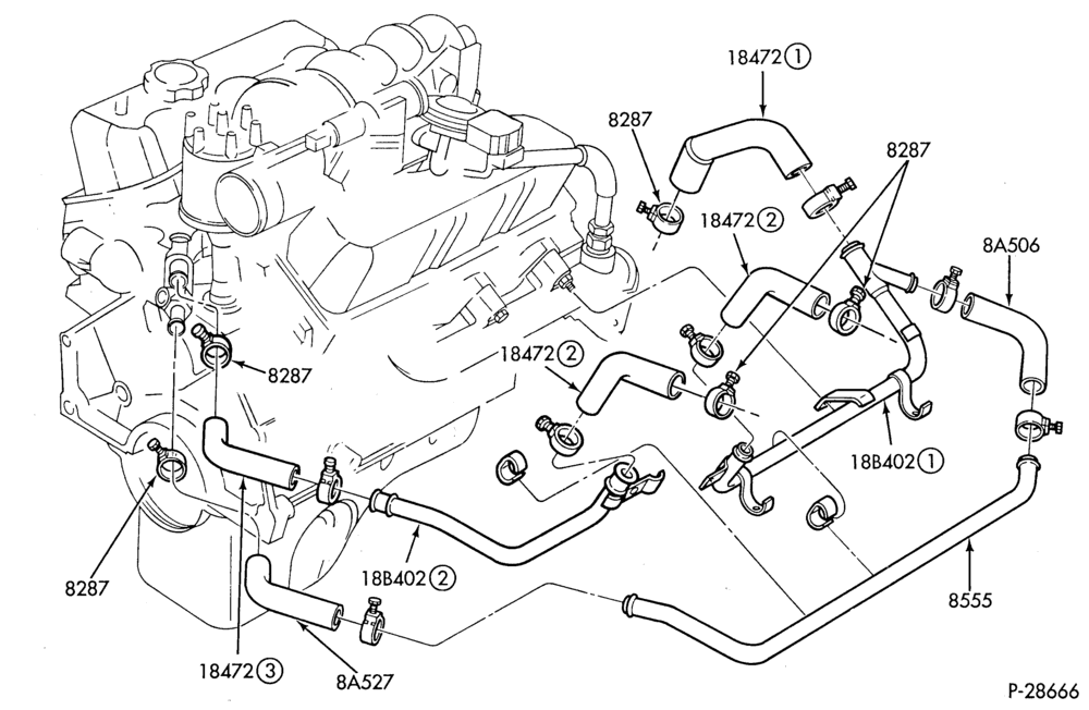 HEATER HOSES & TUBES-6 cyl. - 3.0L - w/o ATC-E,ME