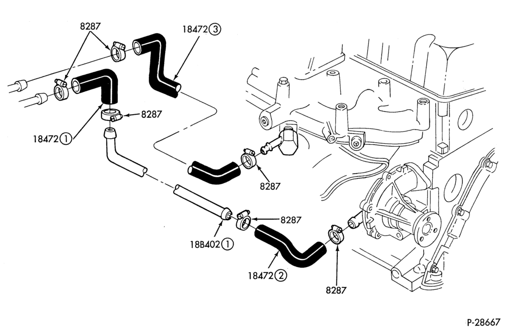 HEATER HOSES & TUBES-4 cyl. - 2.5L-E,ME