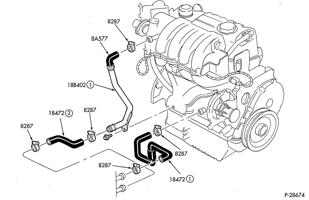 HEATER HOSES & TUBES-4 cyl. - 2.3L-B,MB