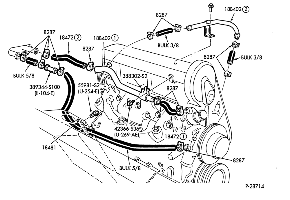 HEATER HOSES & TUBES-4 cyl. - 2.3L - w/o A/C - w/Turbo-F,J