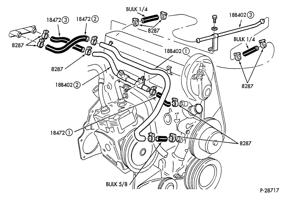 HEATER HOSES & TUBES-4 cyl. - 2.3L - w/A/C - w/Turbo-F,J