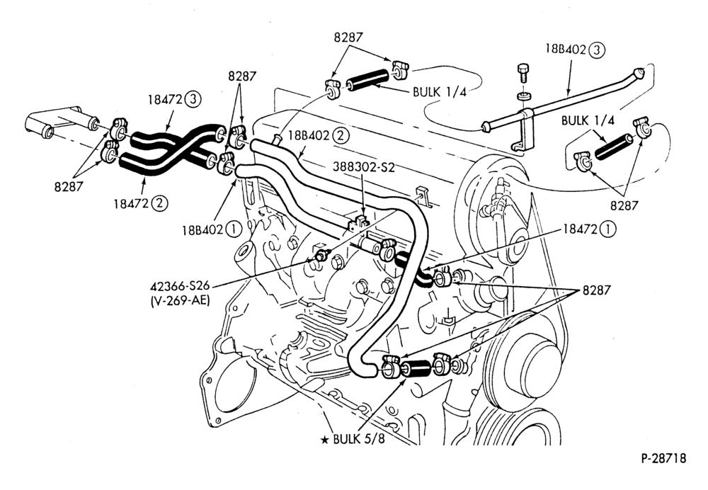 HEATER HOSES & TUBES-4 cyl. - 2.3L - w/o A/C - w/Turbo-F,J