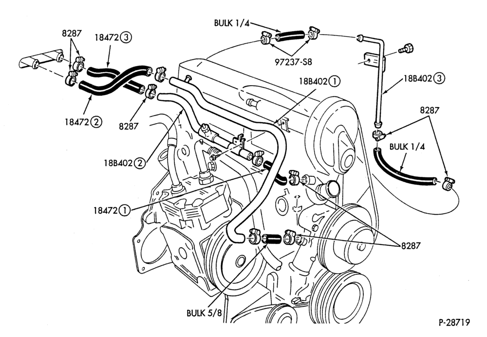 HEATER HOSES & TUBES-4 cyl. - 2.3L - w/A/C - w/o Turbo-F,J