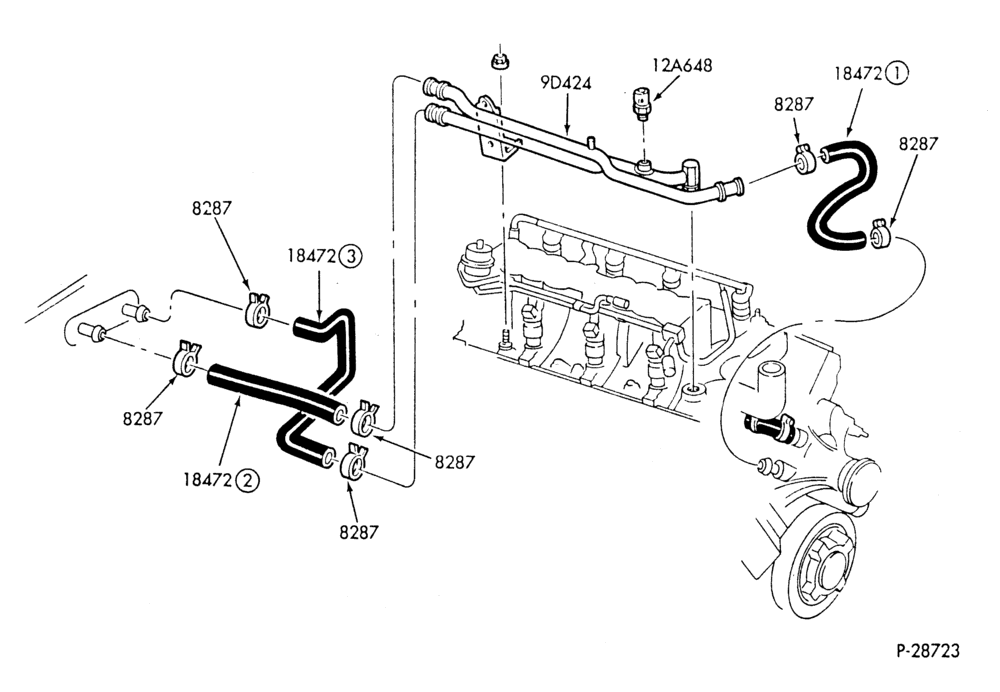 HEATER HOSES & TUBES-8 cyl. - 5.0L - w/o ATC-S,MF