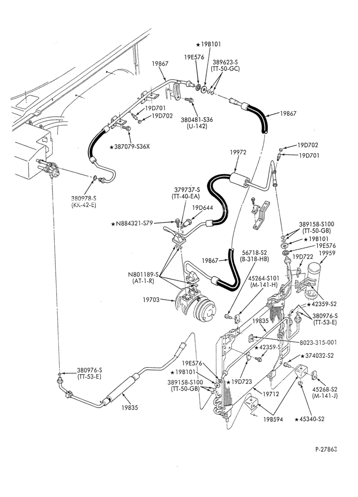 AC HOSES & TUBES-6 cyl. - 4.9L - w/o aux. A/C-E