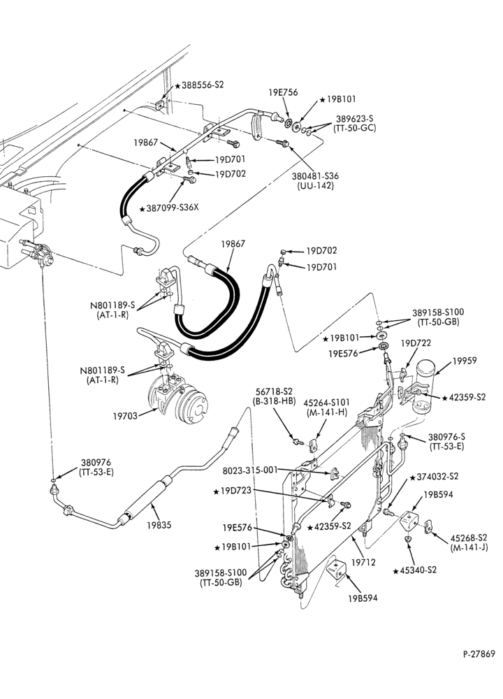 AC HOSES & TUBES-8 cyl. - 5.8L - w/o aux. A/C-E