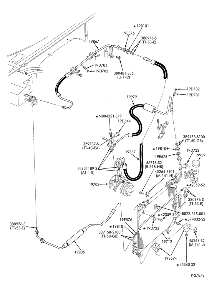 AC HOSES & TUBES-8 cyl. - 6.9L - w/o aux. A/C-E