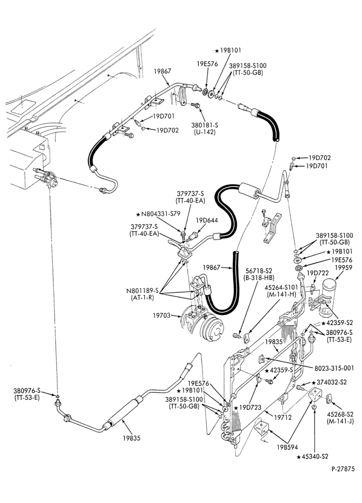 AC HOSES & TUBES-8 cyl. - 7.5L - w/o aux. A/C-E