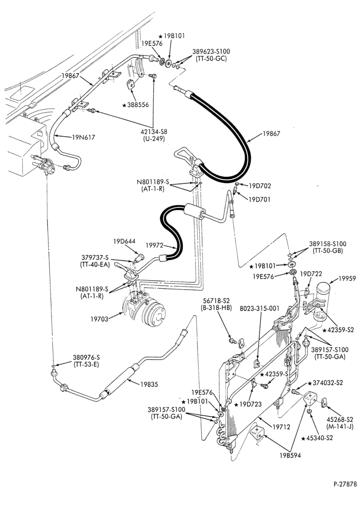AC HOSES & TUBES-6 cyl. - 4.9L - w/o aux. A/C-E