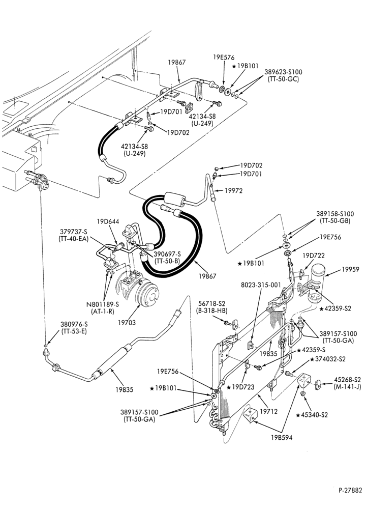 AC HOSES & TUBES-8 cyl. - 5.8L - w/o aux. A/C-E