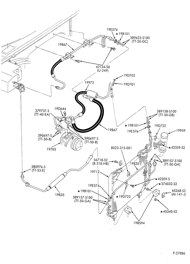 AC HOSES & TUBES-8 cyl. - 7.5L - w/o aux. A/C-E