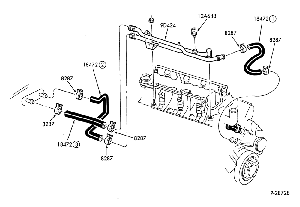 HEATER HOSES & TUBES-8 cyl. - 5.0L - w/o ATC-S,MF