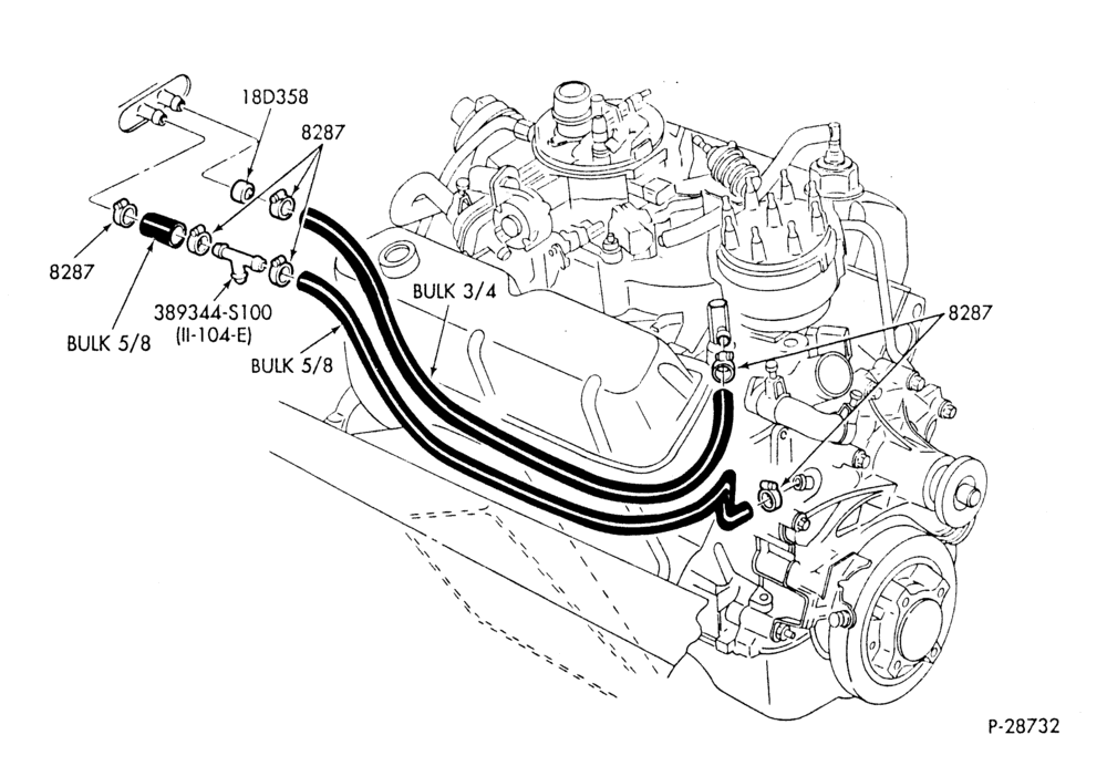 HEATER HOSES & TUBES-8 cyl. - 5.0L - w/o A/C-S,MF