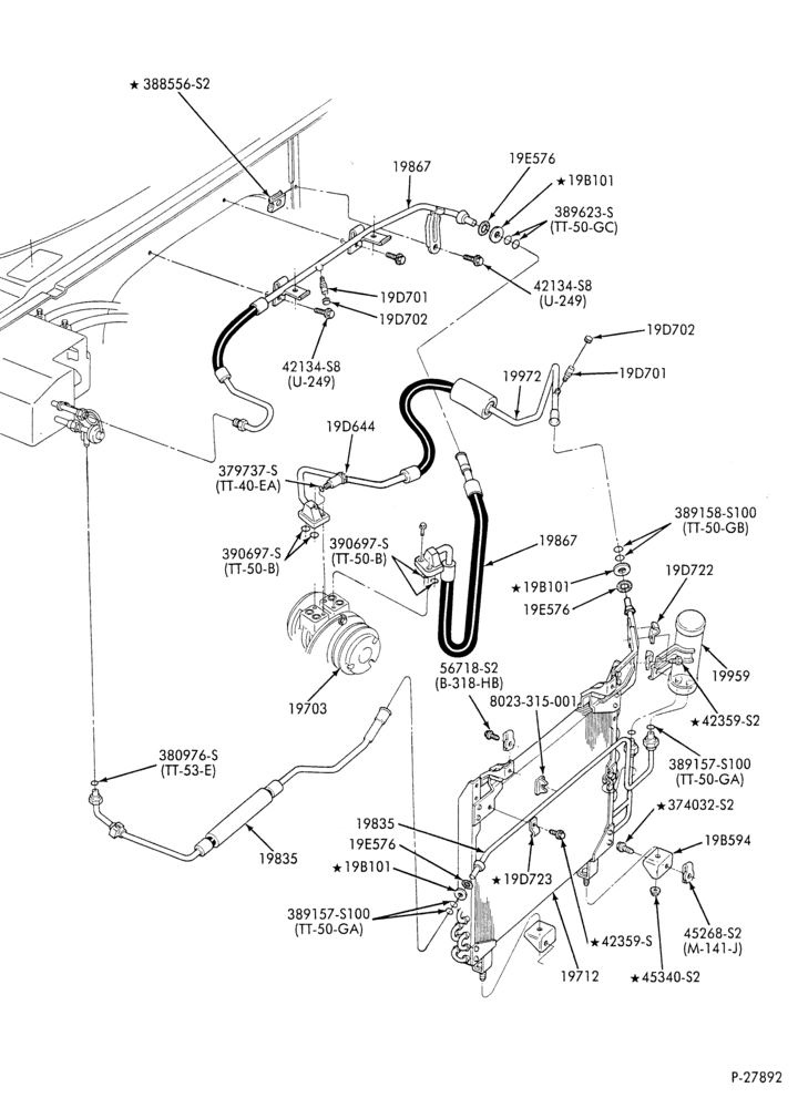 AC HOSES & TUBES-8 cyl. - 5.8L - w/o aux. A/C-E