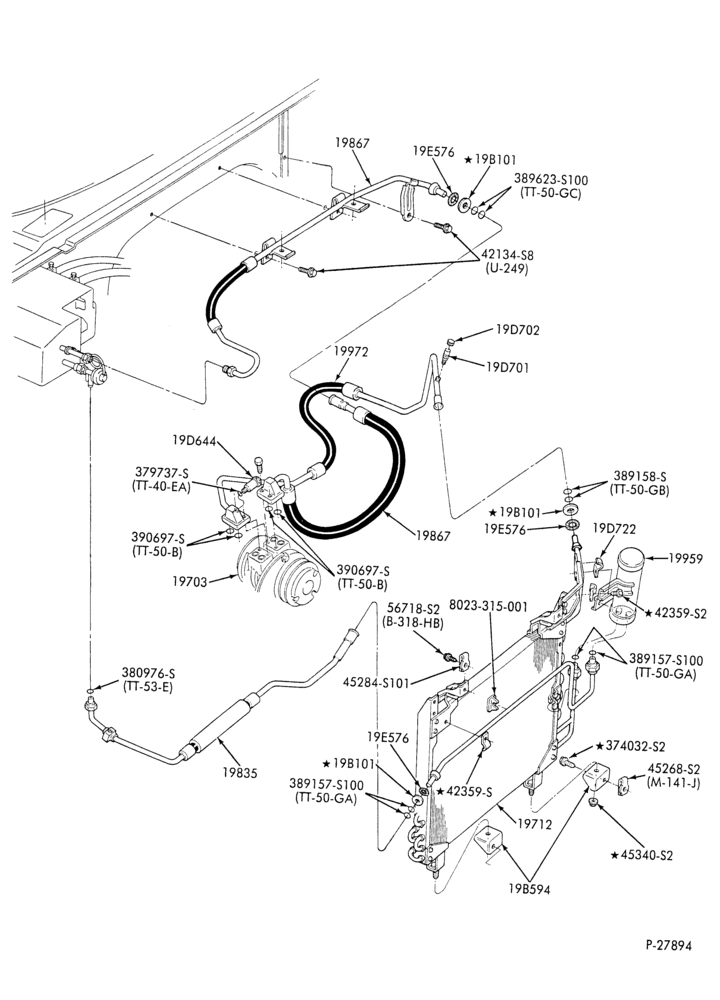 AC HOSES & TUBES-8 cyl. - 6.9L - w/o aux. A/C-E