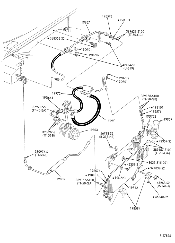 AC HOSES & TUBES-8 cyl. - 7.5L - w/o aux. A/C-E
