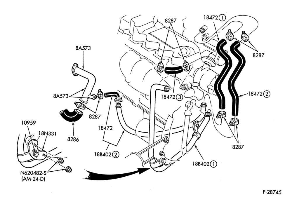 HEATER HOSES & TUBES-4 cyl. - 1.6L - w/A/C-W,MW,C,MC