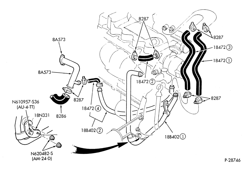 HEATER HOSES & TUBES-4 cyl. - 1.6L - w/o A/C-W,MW,C,MC