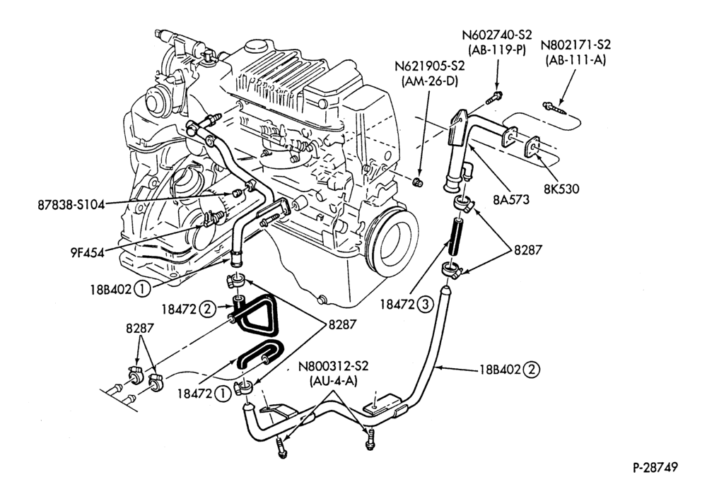 HEATER HOSES & TUBES-4 cyl. - 1.6L - EFI - w/o A/C-W,MW,C,MC