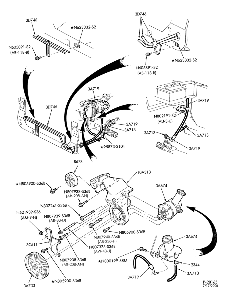 36.2 - STEERING-Power steering system - Pump installation - 6 cyl. 3.8L