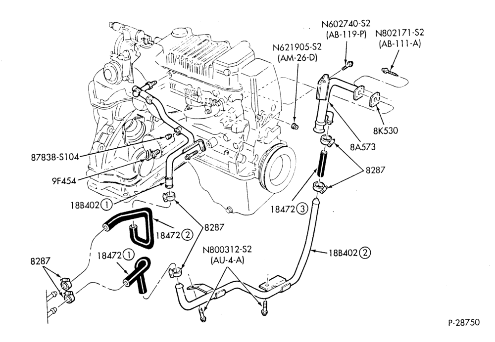 HEATER HOSES & TUBES-4 cyl. - 1.6L - EFI - w/A/C-W,MW,C,MC
