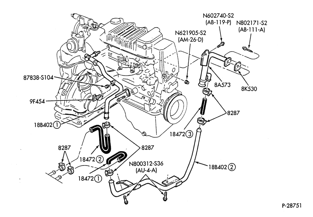 HEATER HOSES & TUBES-4 cyl. - 1.6L - EFI - w/o A/C-W,MW,C