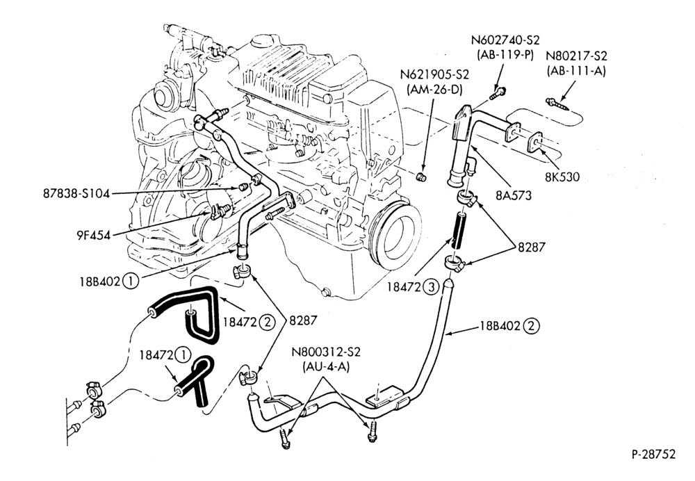 HEATER HOSES & TUBES-4 cyl. - 1.6L - EFI - w/A/C-W,MW,C