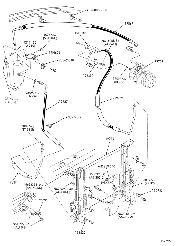 AC HOSES & TUBES-8 cyl. - 6.9L - w/o super cool - in-plant charged-F & U