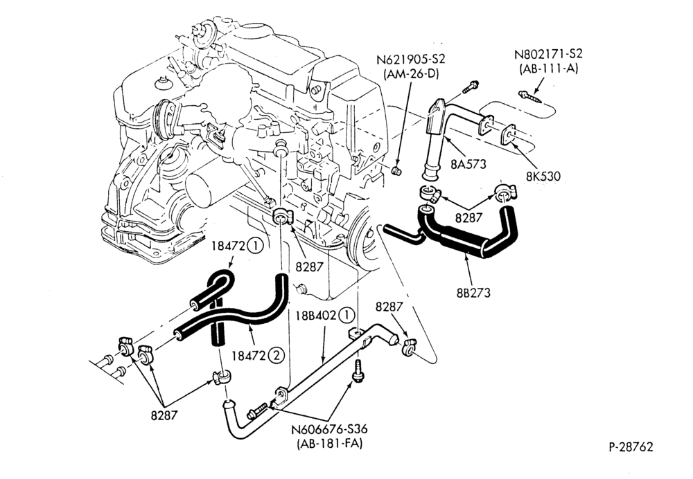 HEATER HOSES & TUBES-4 cyl. - 1.9L - CFI - w/o A/C-W,MW