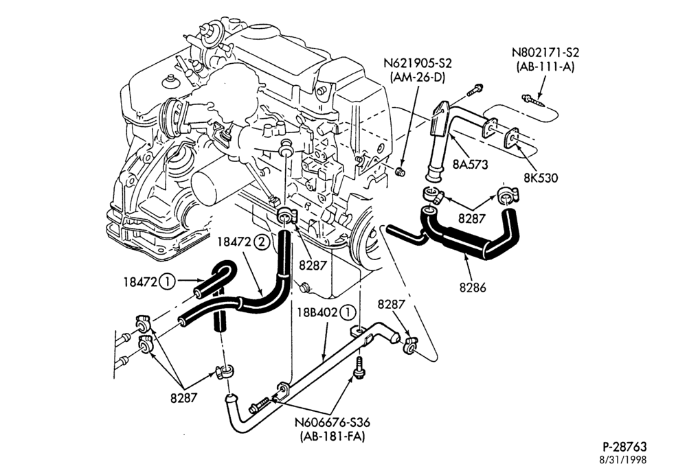 HEATER HOSES & TUBES-4 cyl. - 1.9L - CFI - w/A/C-W,MW