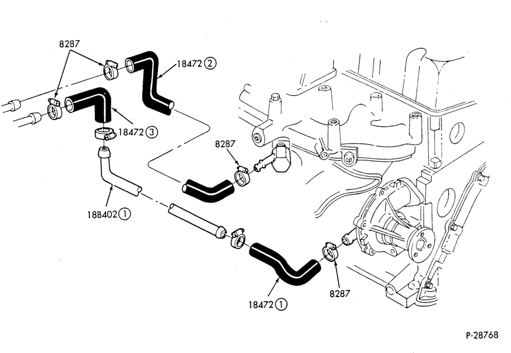 HEATER HOSES & TUBES-4 cyl. - 2.5L-E,ME