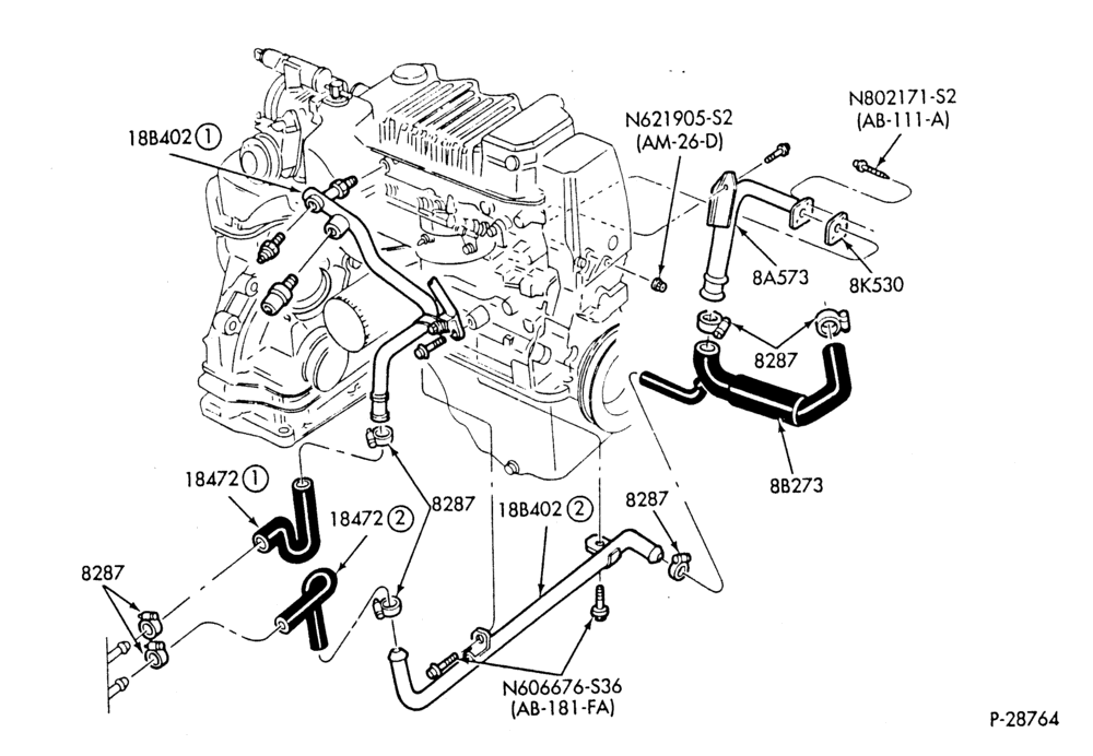 HEATER HOSES & TUBES-4 cyl. - 1.9L - EFI - w/o A/C-W,MW