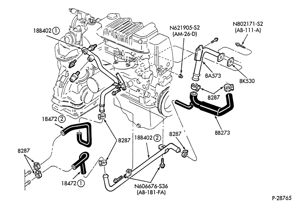 HEATER HOSES & TUBES-4 cyl. - 1.9L - EFI - w/A/C-W,MW