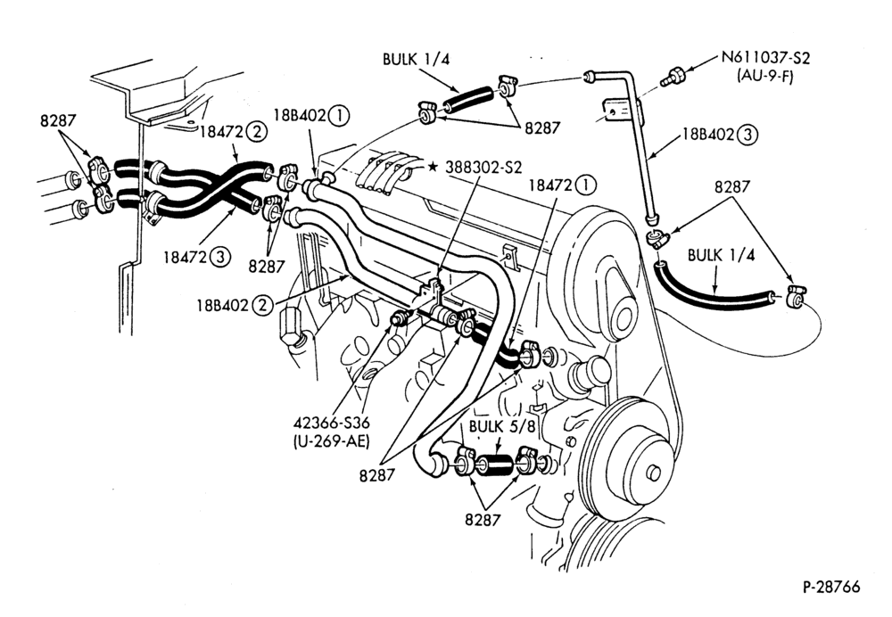 HEATER HOSES & TUBES-4 cyl. - 2.3L - w/o A/C-L,ML