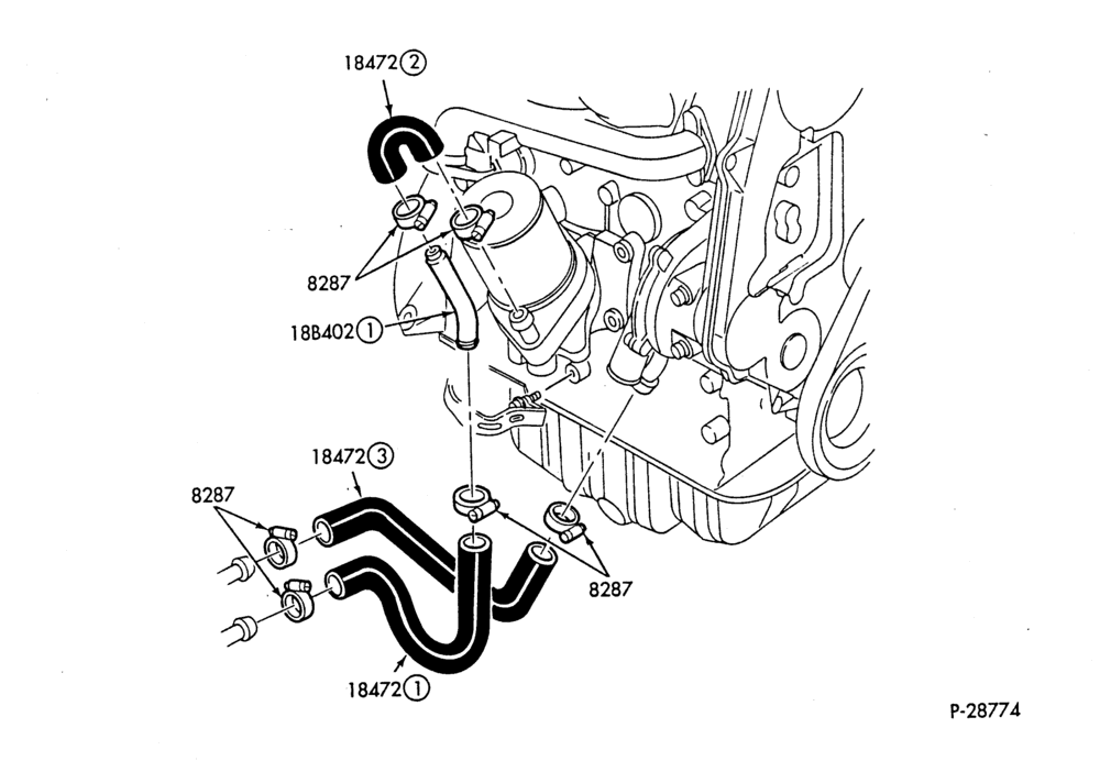 HEATER HOSES & TUBES-4 cyl. - 2.0L - Diesel - w/A/C-B,MB