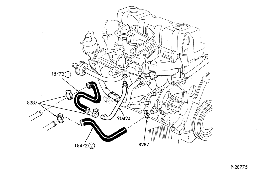 HEATER HOSES & TUBES-4 cyl. - 2.3L - w/o A/C-B,MB