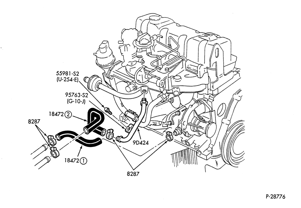 HEATER HOSES & TUBES-4 cyl. - 2.3L - w/A/C-B,MB
