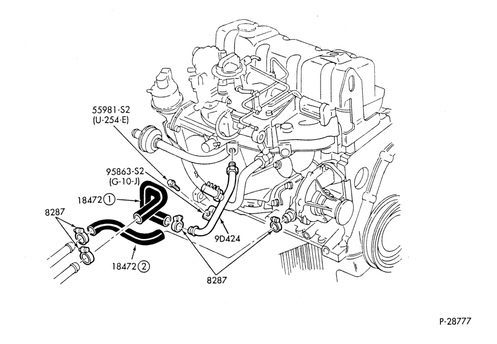 HEATER HOSES & TUBES-4 cyl. - 2.3L - w/A/C-B,MB