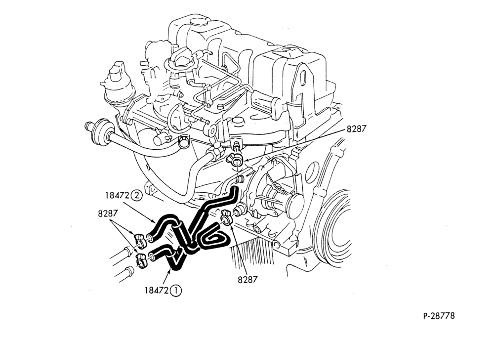 HEATER HOSES & TUBES-4 cyl. - 2.3L - w/A/C - exc. Canada-B,MB