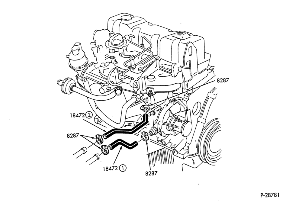 HEATER HOSES & TUBES-4 cyl. - 2.3L - w/o A/C - exc. Canada-B,MB
