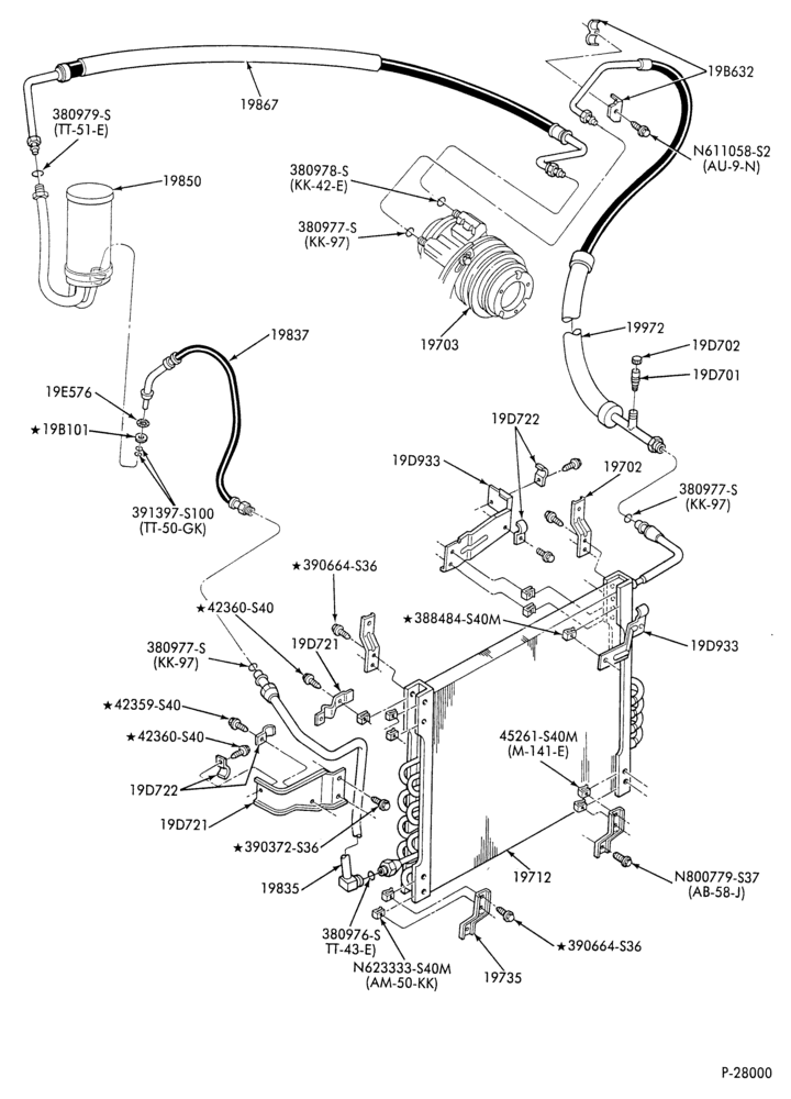 AC HOSES & TUBES-8 cyl. - 5.8L - in-plant charged-F & U