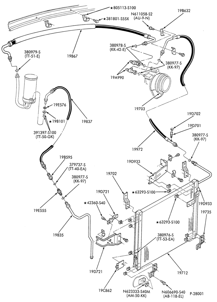 AC HOSES & TUBES-8 cyl. - 5.8L - pre-charged-F & U