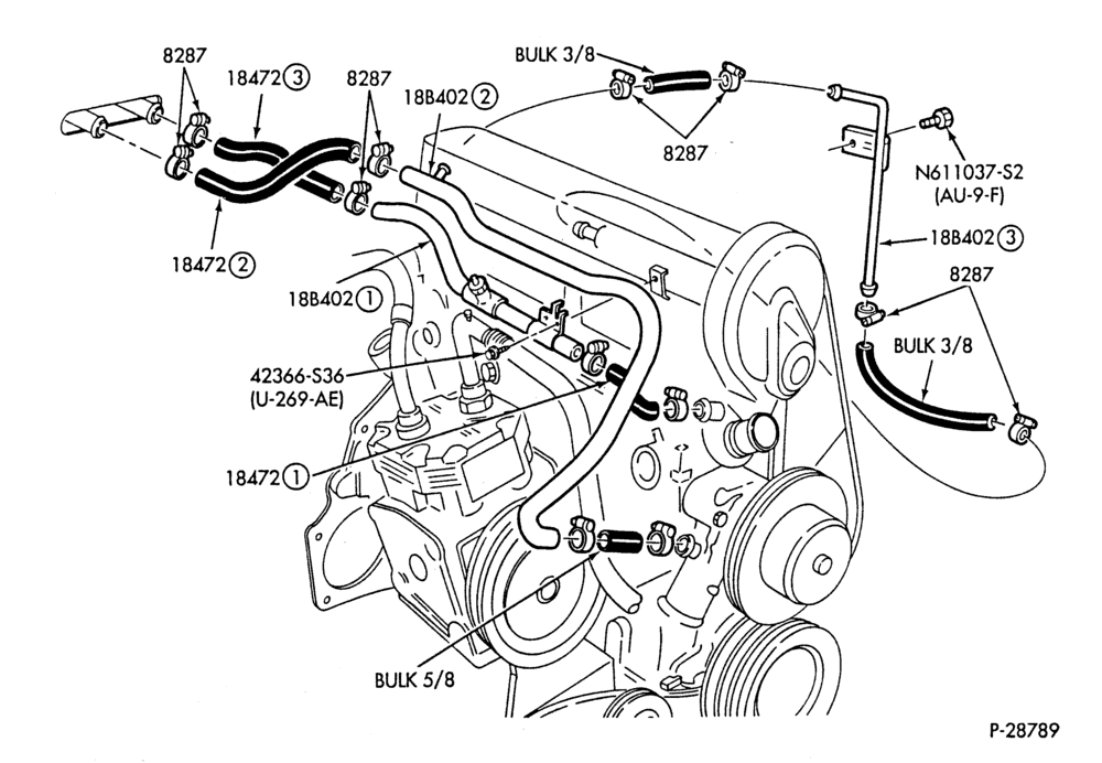 HEATER HOSES & TUBES-4 cyl. - 2.3L - w/A/C-G,MF