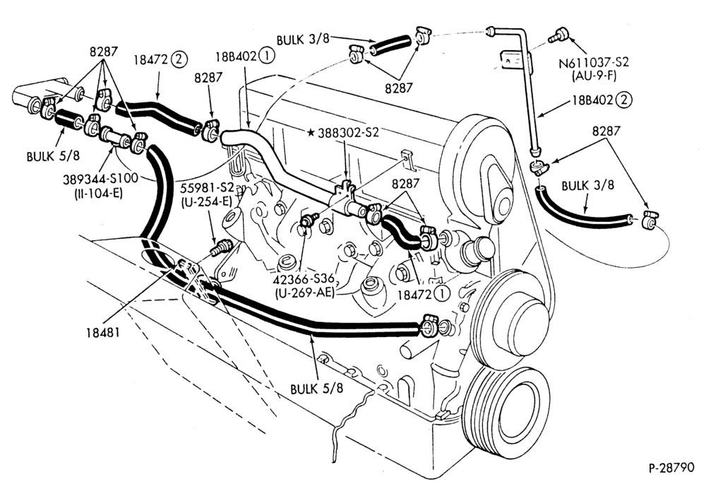 HEATER HOSES & TUBES-4 cyl. - 2.3L - w/o A/C-G,MF