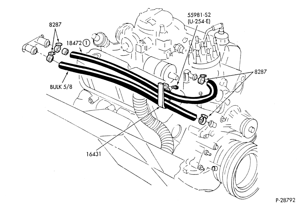 HEATER HOSES & TUBES-8 cyl. - 4.2L & 5.0L - w/o A/C-G,MG,MV